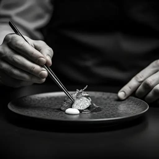 A chef plating a small composed dish